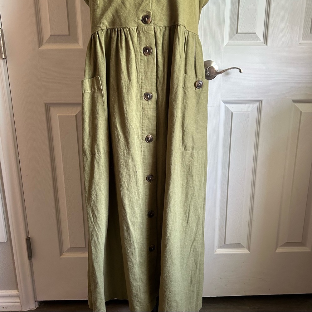 Black Tape khaki green sleeveless button down cottagecore midi dress - Picture 4 of 10